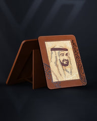 اطار جلدي بني فاخر بصورة الشيخ محمد بن زايد آل نهيان
