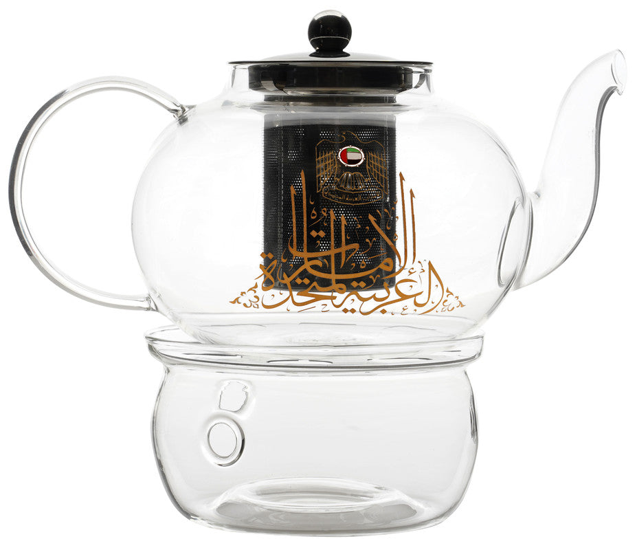 طقم إبريق شاي زجاجي من روفاتي ذهبي الإمارات 1.2 لتر