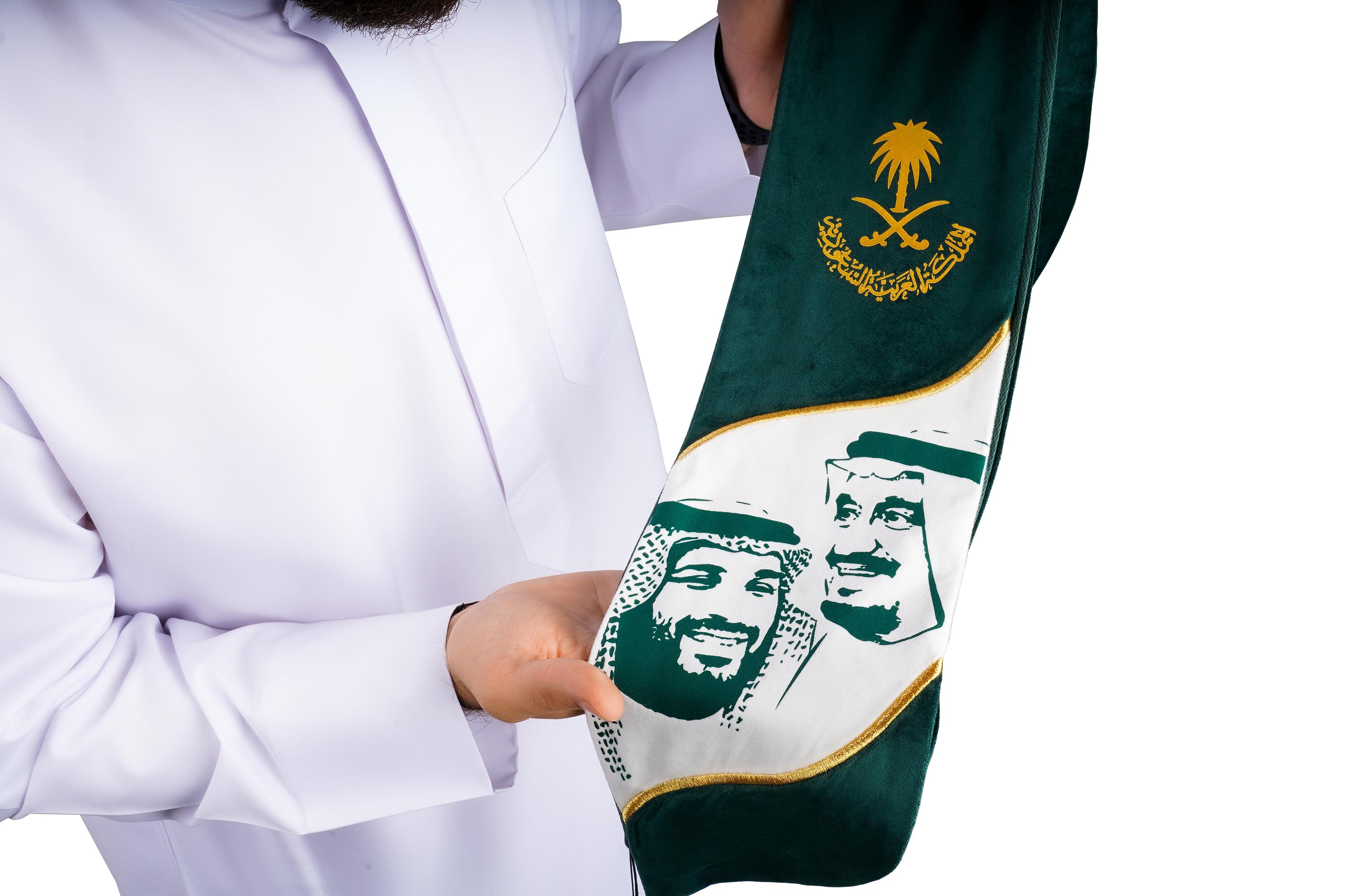 روفاتي وشاح المملكة العربية السعودية منحني أخضر وأبيض