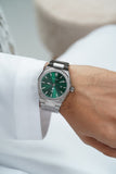 VIGOOR ساعة يد سعودية حزام فضي شاشة خضراء