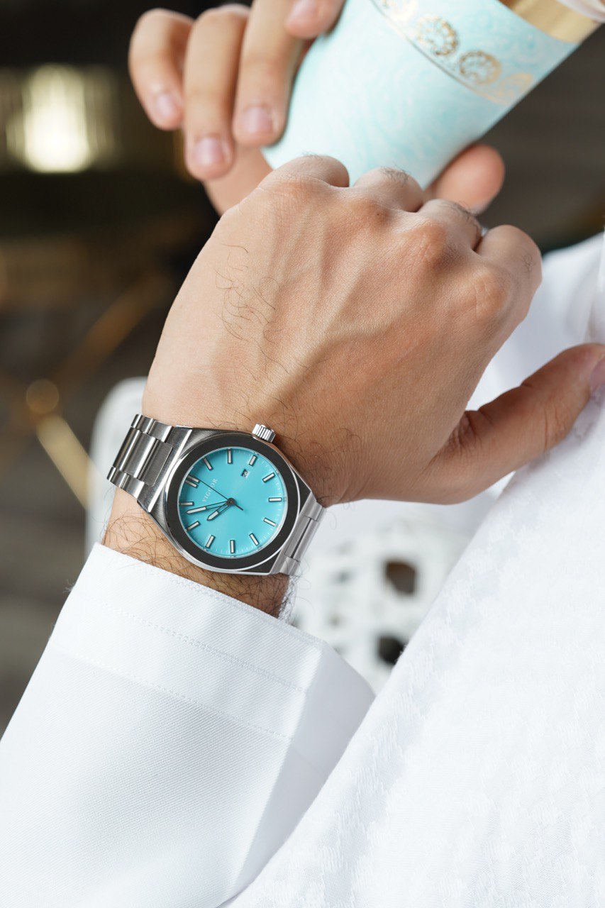 ساعة يد VIGOOR شاشة فضية زرقاء فاتحة